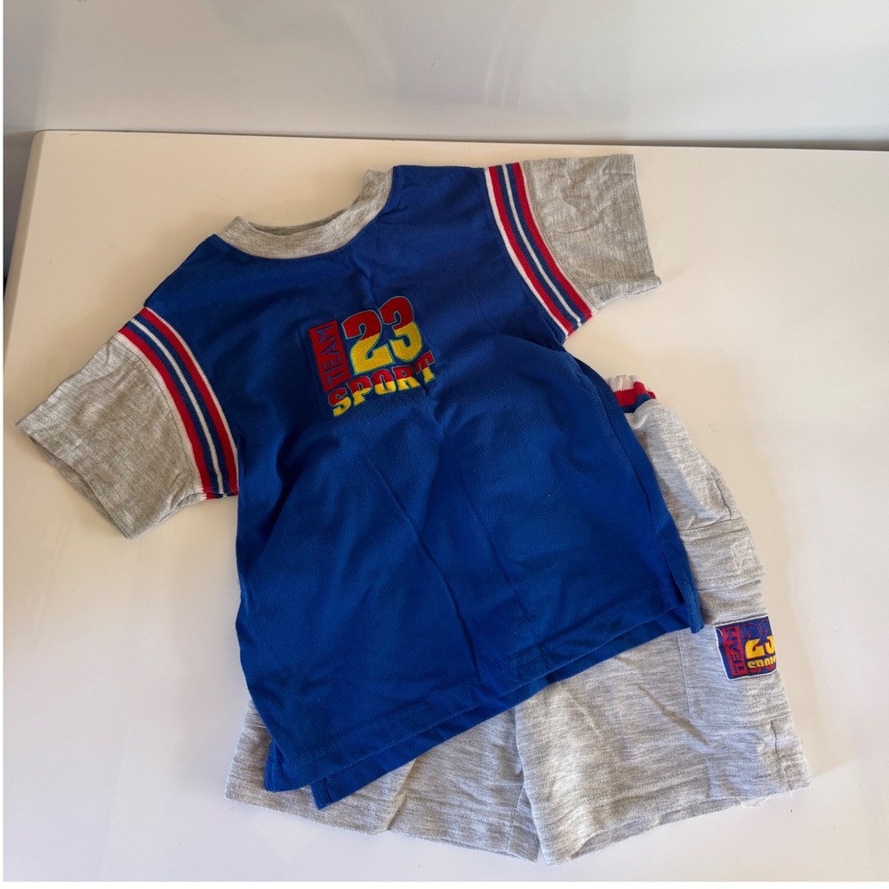 Vintage Sesame Street Big Bird Team 23 Sport Shirt and Shorts Set Boys 4T Blue